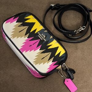 Coach Hawk Feathers Pink, Yellow, Tan and Black Crossbody Bag